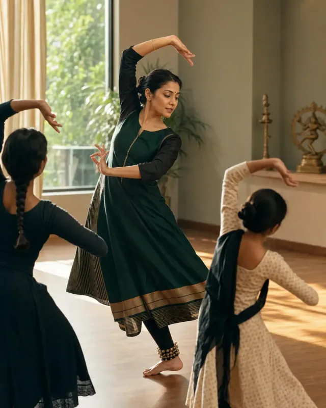 Dance teacher guiding learners