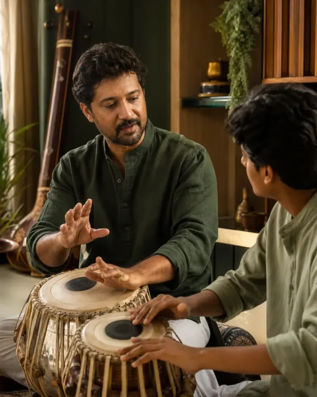 Music teacher guiding learners