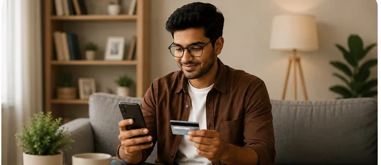 A learner paying by UPI with a phone and card